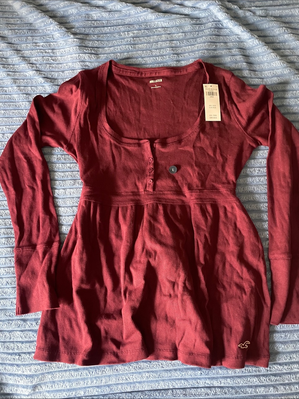 Hollister Women's Long-Sleeve Scoop Henley Top - Burgundy